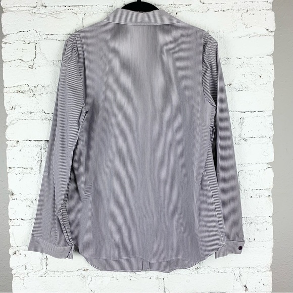 Lafayette 148 Purple Pinstriped Single Pocket Button Down Collared Blouse Small - Picture 7 of 10